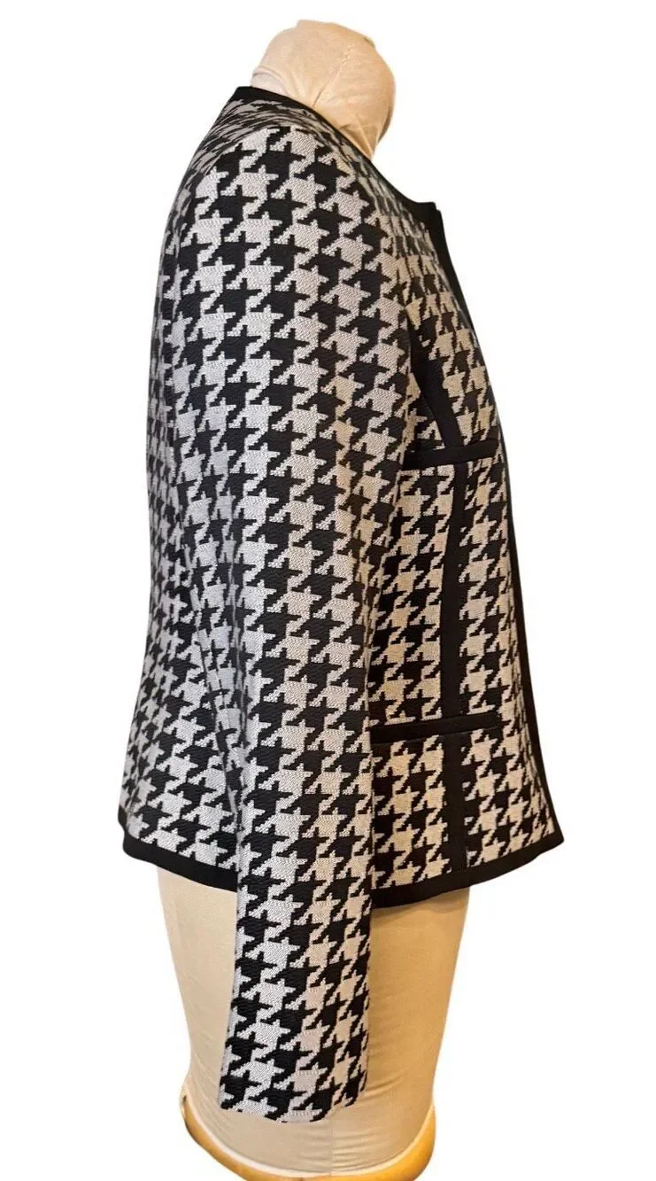 Kasper Women’s Open Front Houndstooth Blazer Sz. 12 Black Gray Office Career